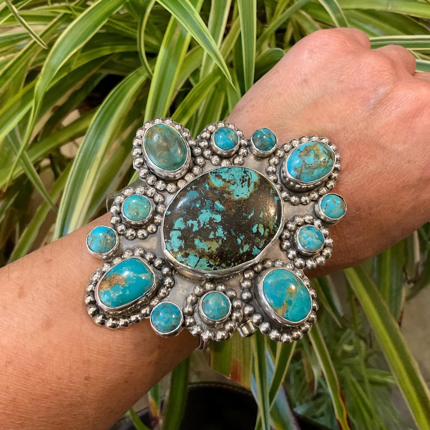 sterling silver multi stone turquoise wide bracelet cuff