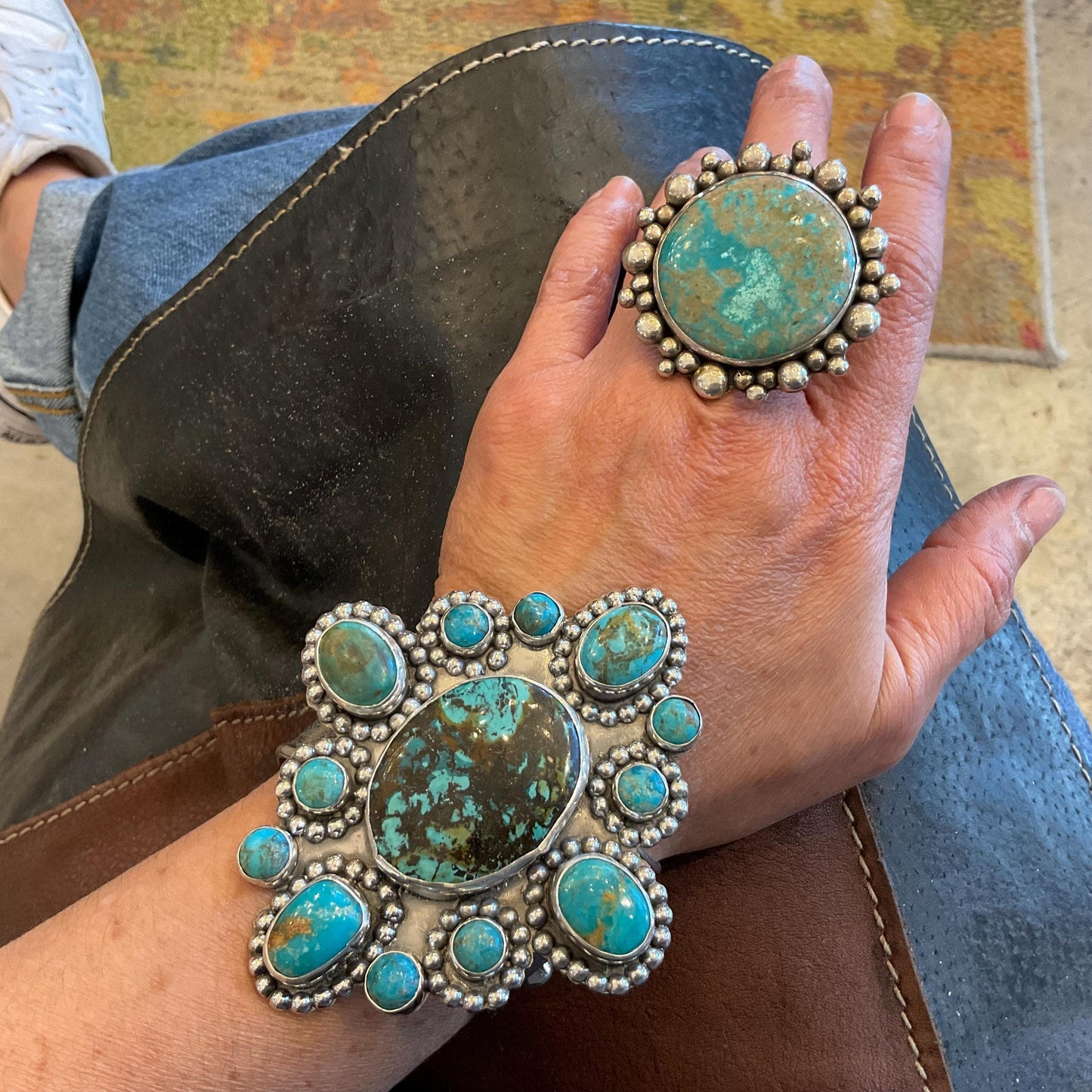 sterling silver multi stone turquoise wide bracelet cuff