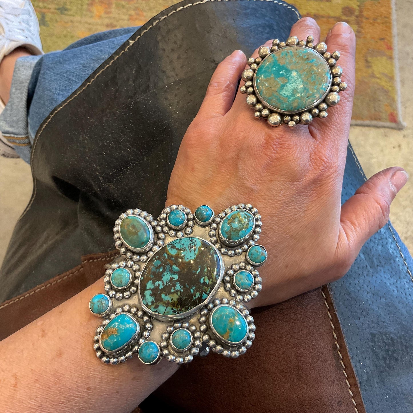 sterling silver multi stone turquoise wide bracelet cuff