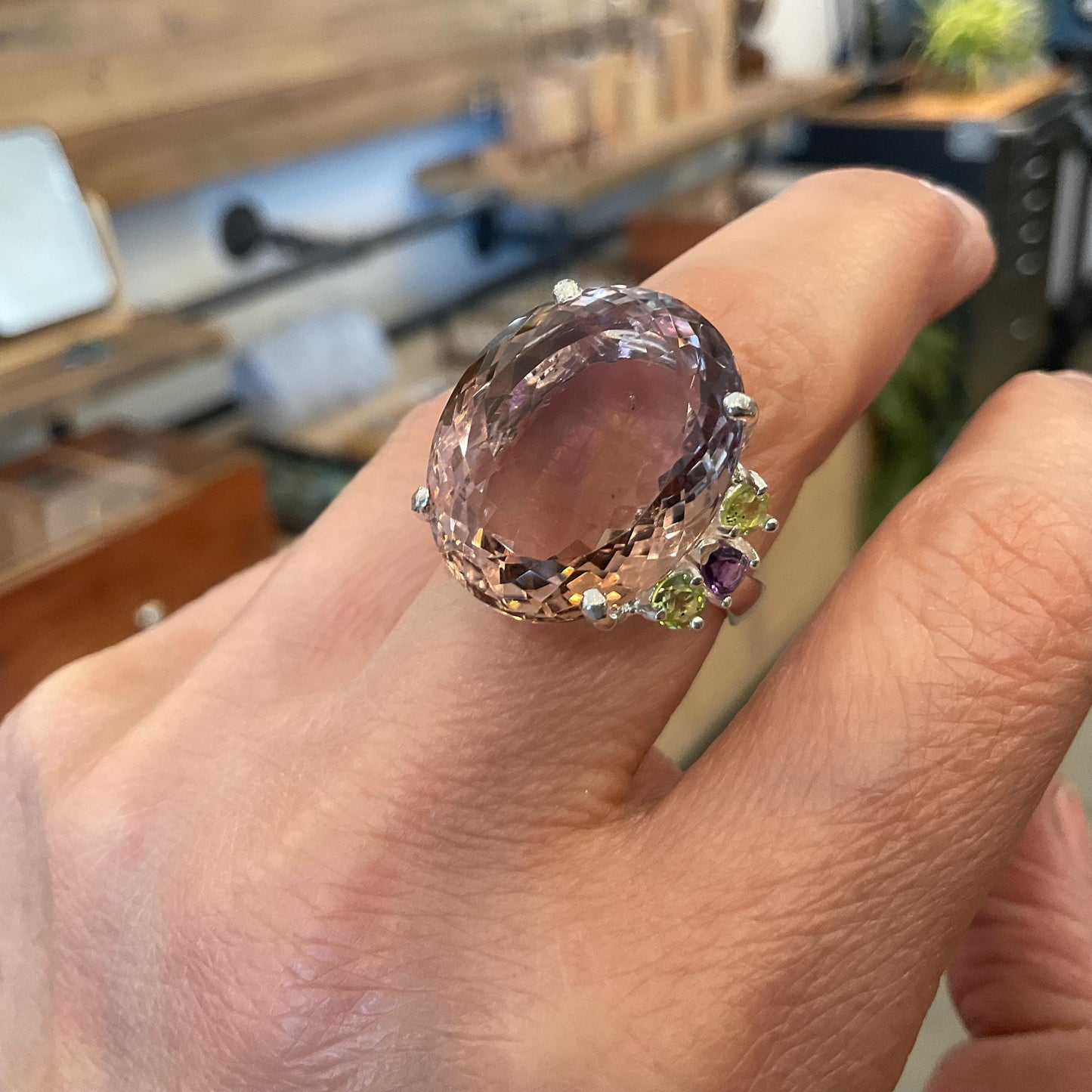 sterling silver statement Natural Ametrine peridot amethyst ring 8