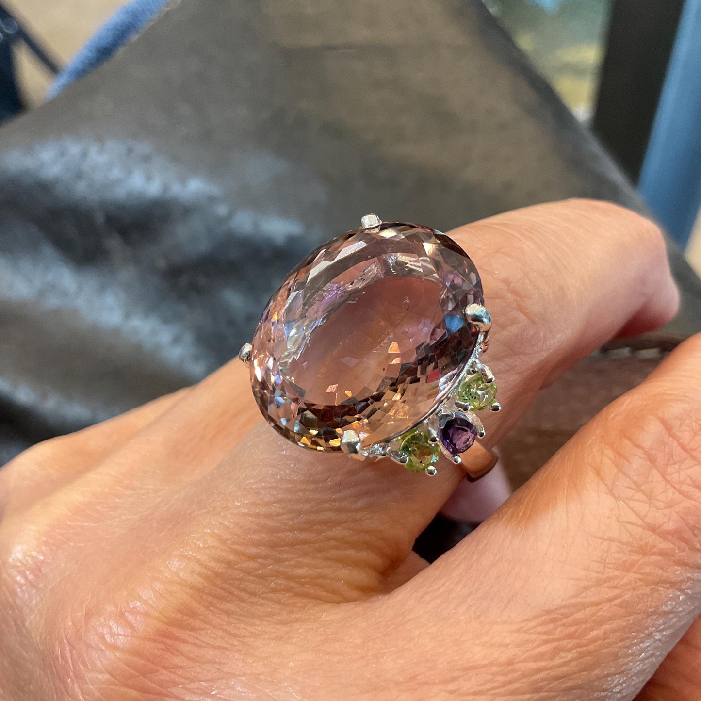 sterling silver statement Natural Ametrine peridot amethyst ring 8