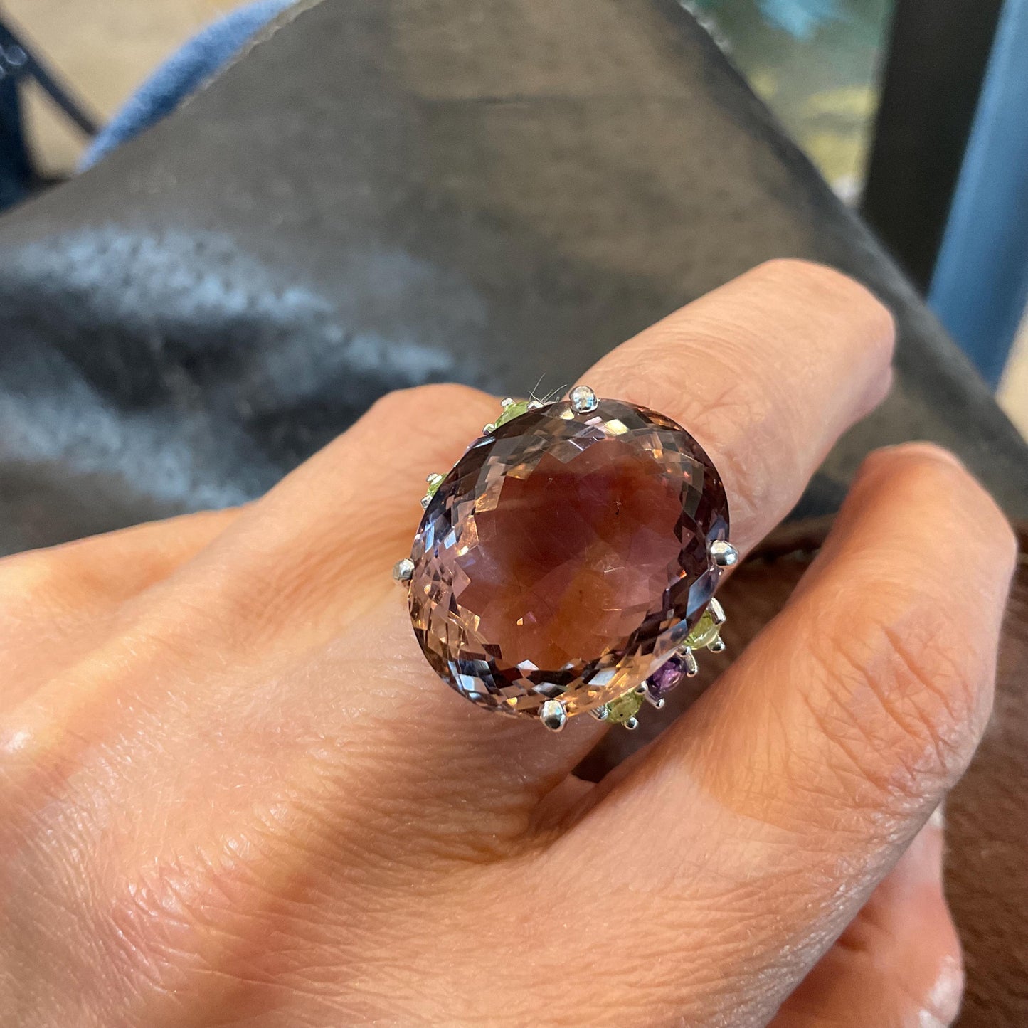 sterling silver statement Natural Ametrine peridot amethyst ring 8