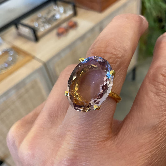 sterling silver statement Natural Ametrine gold  ring 8