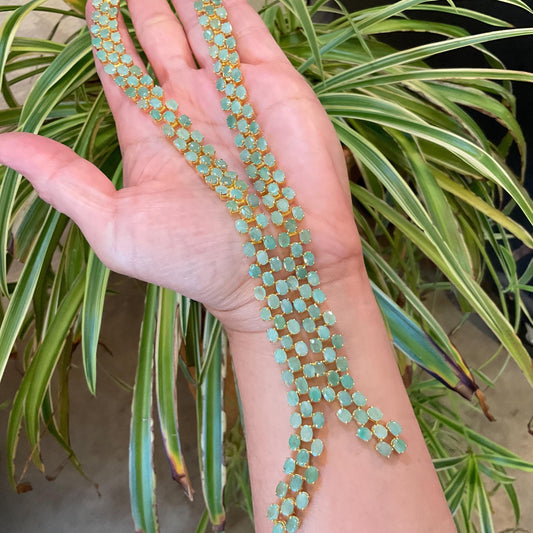 Sterling silver statement natural Emerald gold Necklace lariat