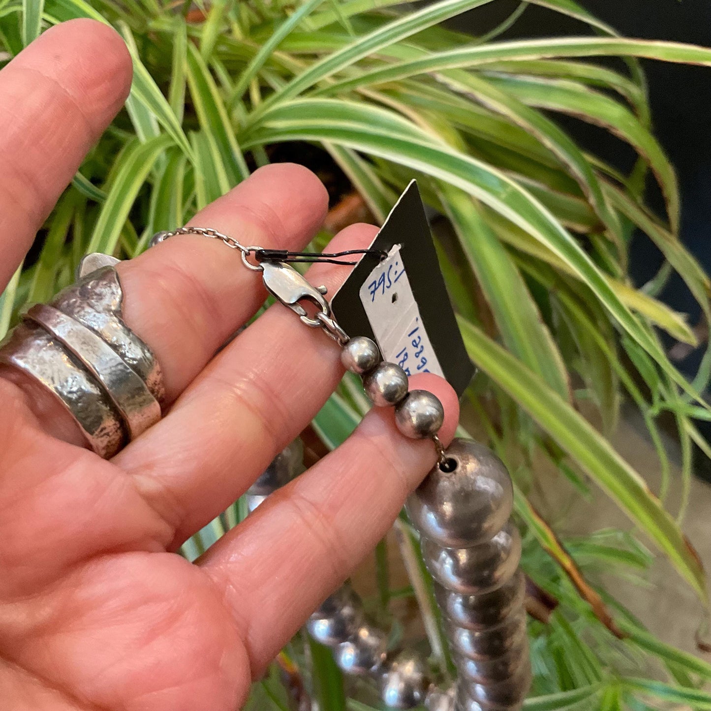 Sterling silver vintage pearl bench bead  necklace 17” long