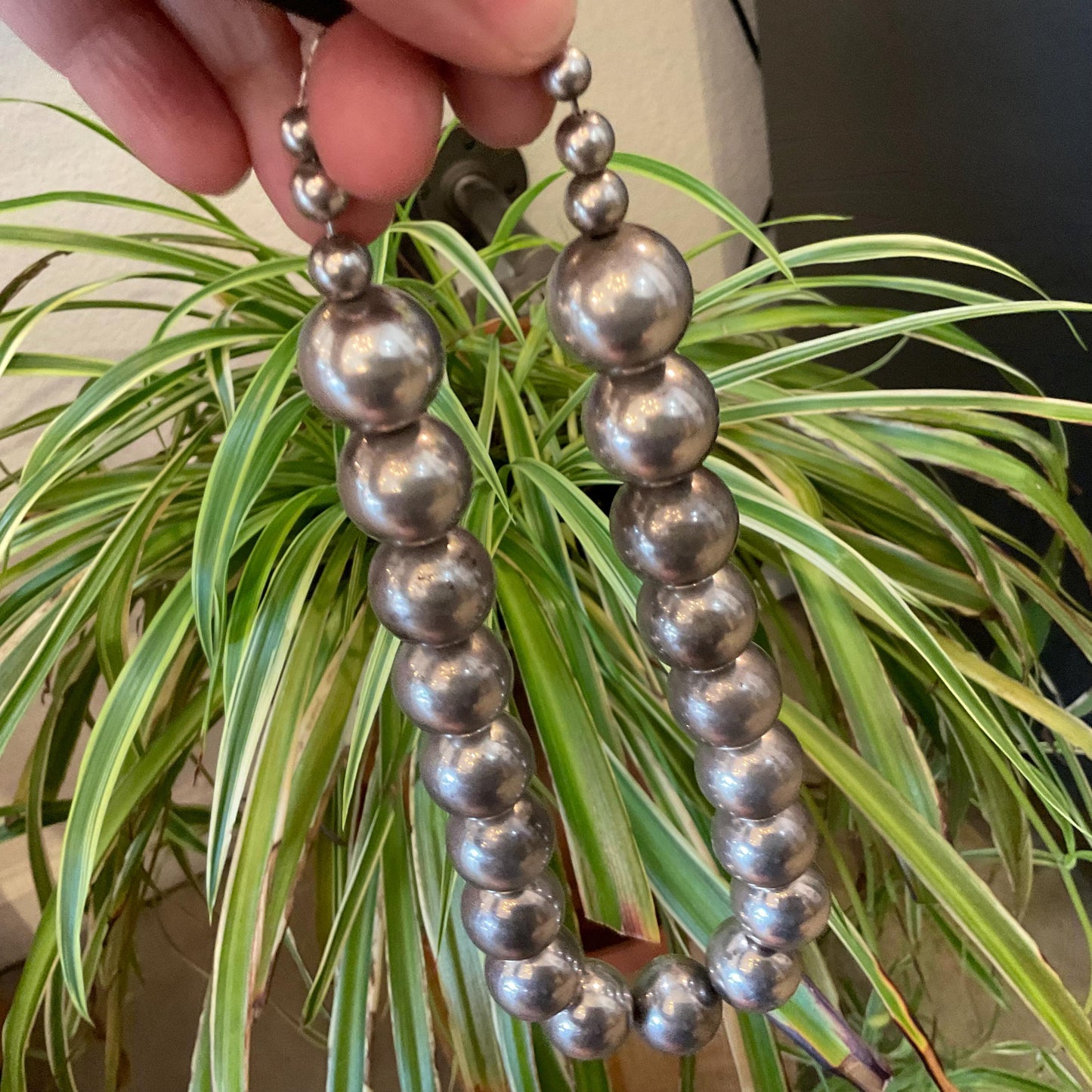 Sterling silver vintage pearl bench bead  necklace 17” long