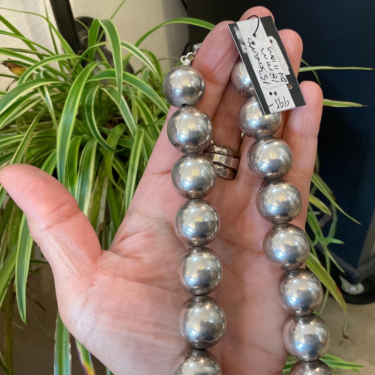 Sterling silver vintage pearl bench bead long necklace 24” long