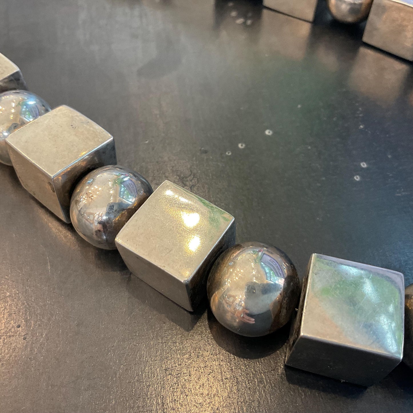 Sterling silver vintage pearl bench bead square statement necklace 20” long