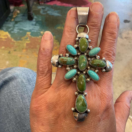 sterling silver genuine turquoise Oversize huge cross Pendant