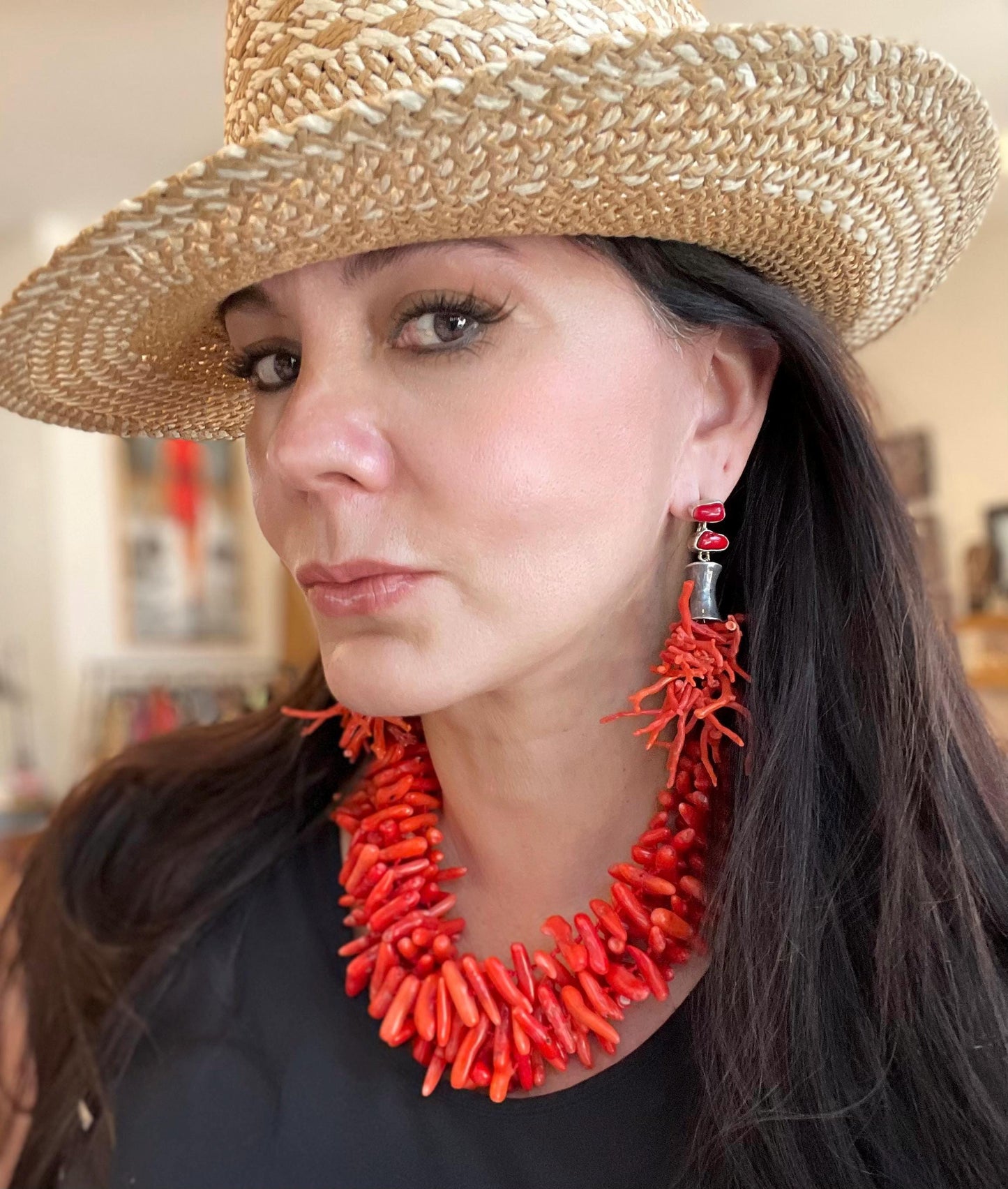 Statement Natural Red Coral Oversize Coral Necklace Collar