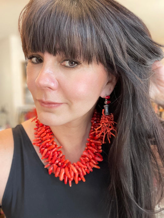 Statement Natural Red Coral Oversize Coral Necklace Collar