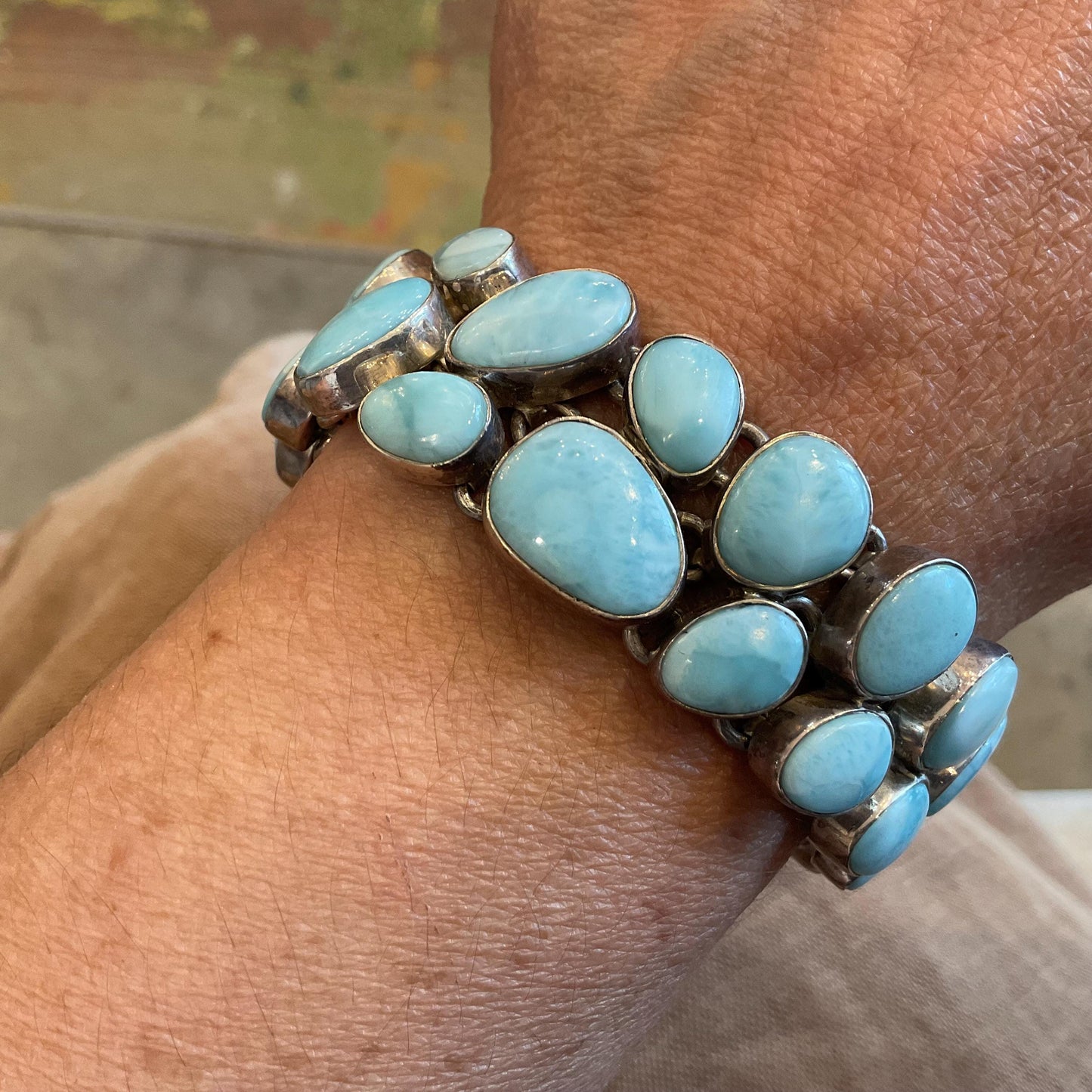 sterling silver Dominican larimar blue cluster bracelet