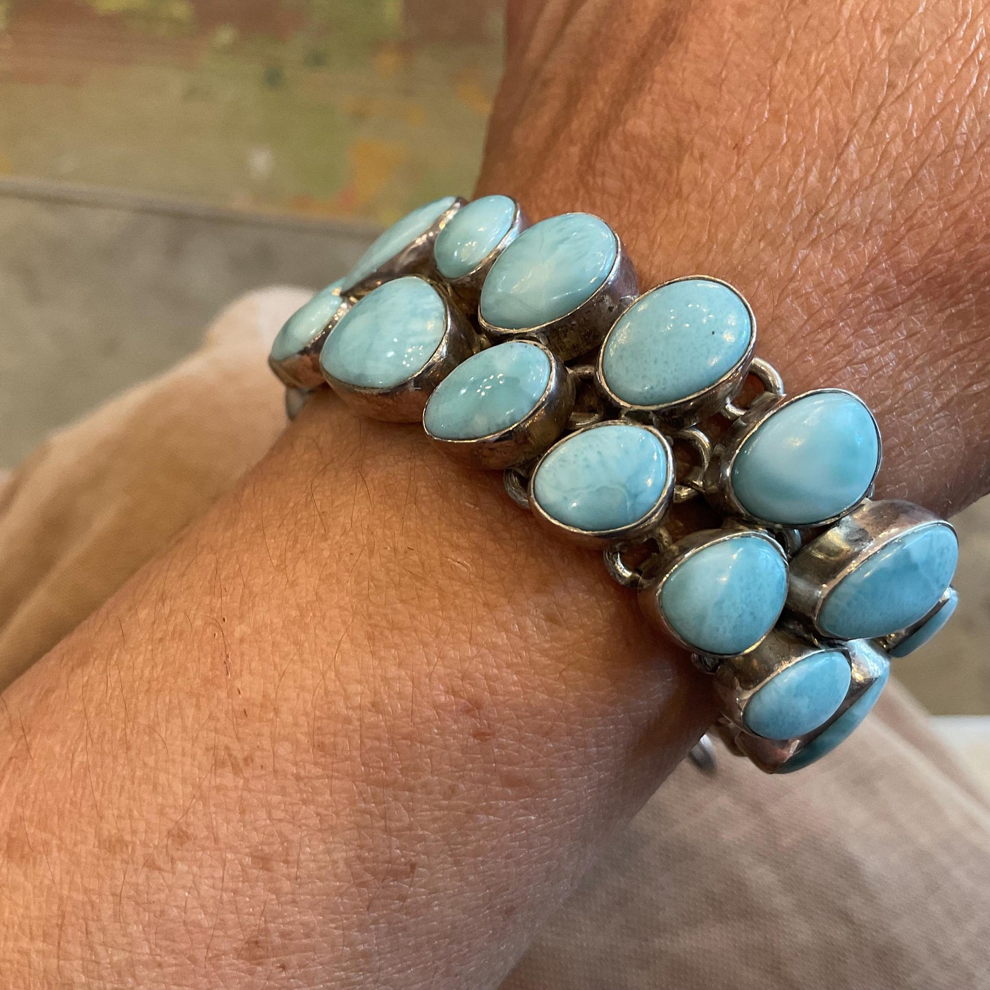 sterling silver Dominican larimar blue cluster bracelet