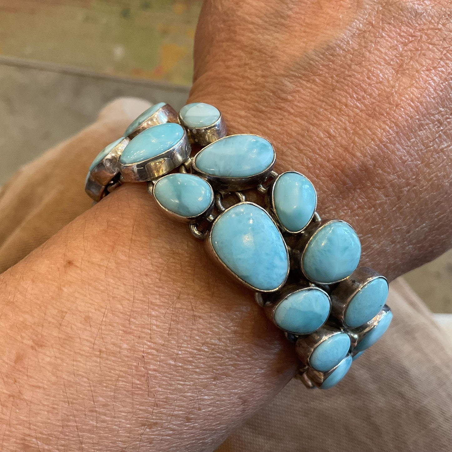 sterling silver Dominican larimar blue cluster bracelet