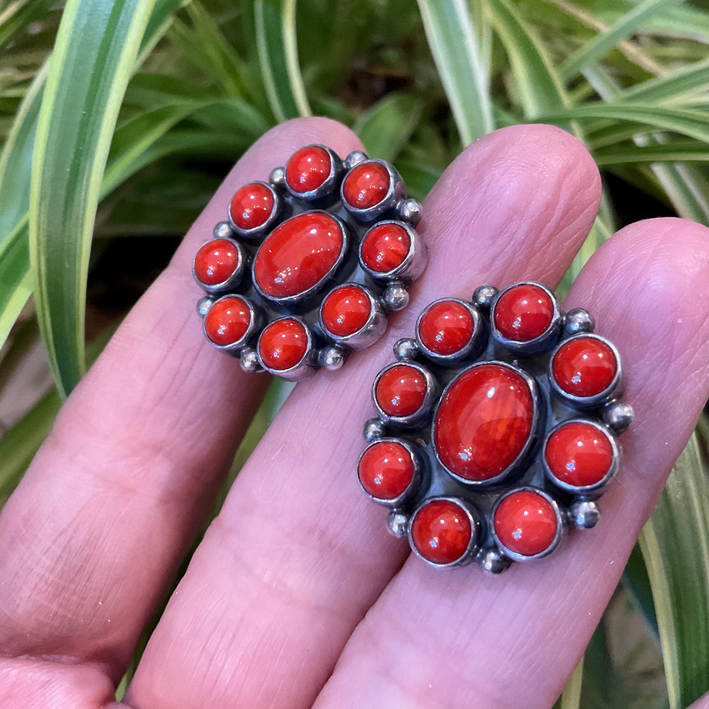 Handmade Sterling Silver red coral post earrings