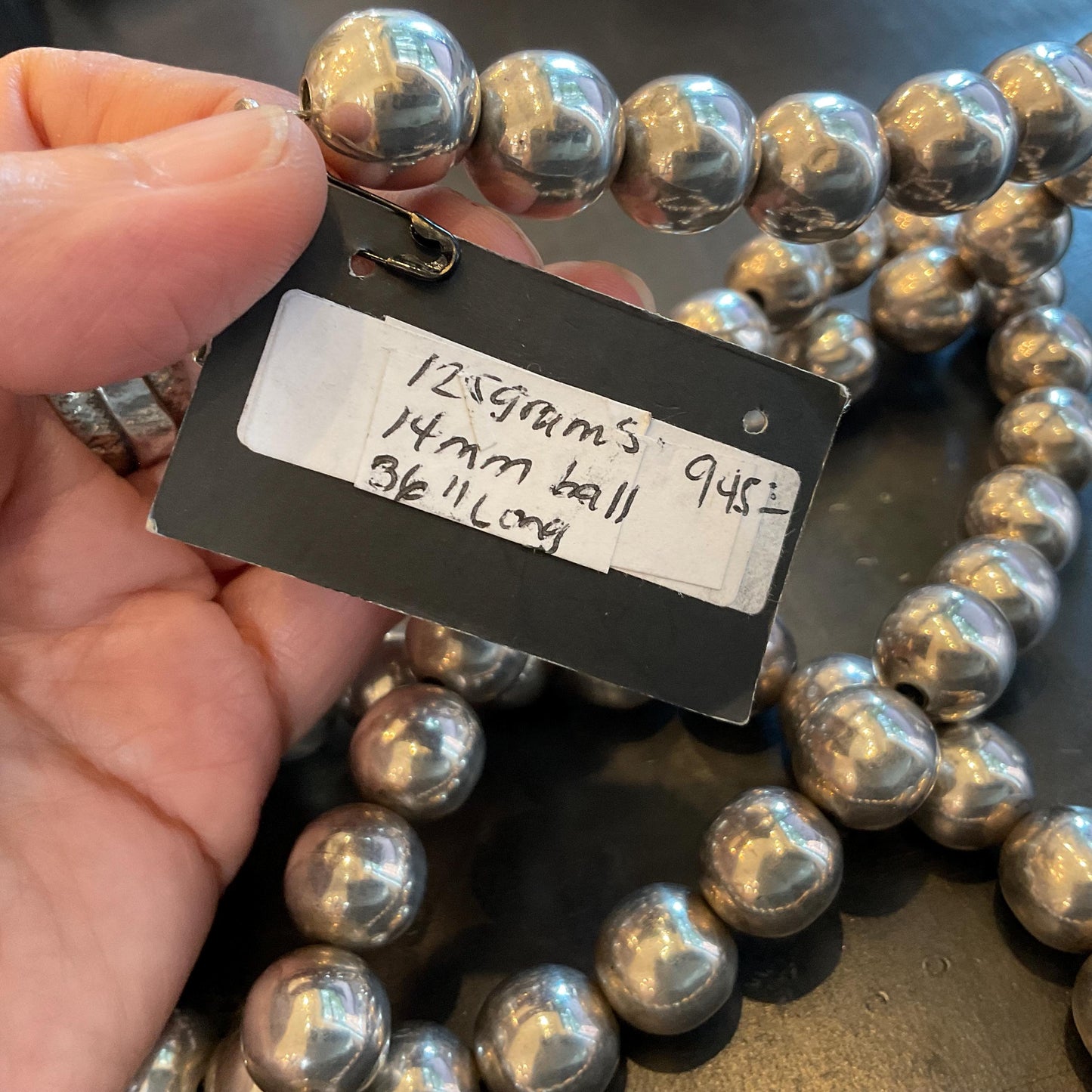 Sterling silver vintage pearl bench bead long necklace 36”