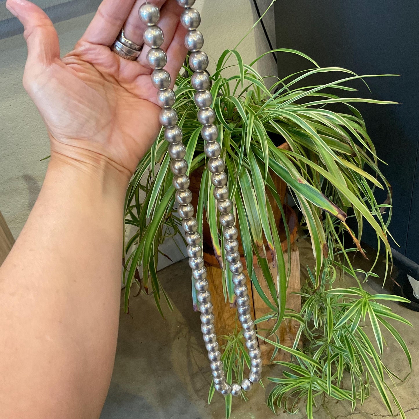 Sterling silver vintage pearl bench bead long necklace 36”