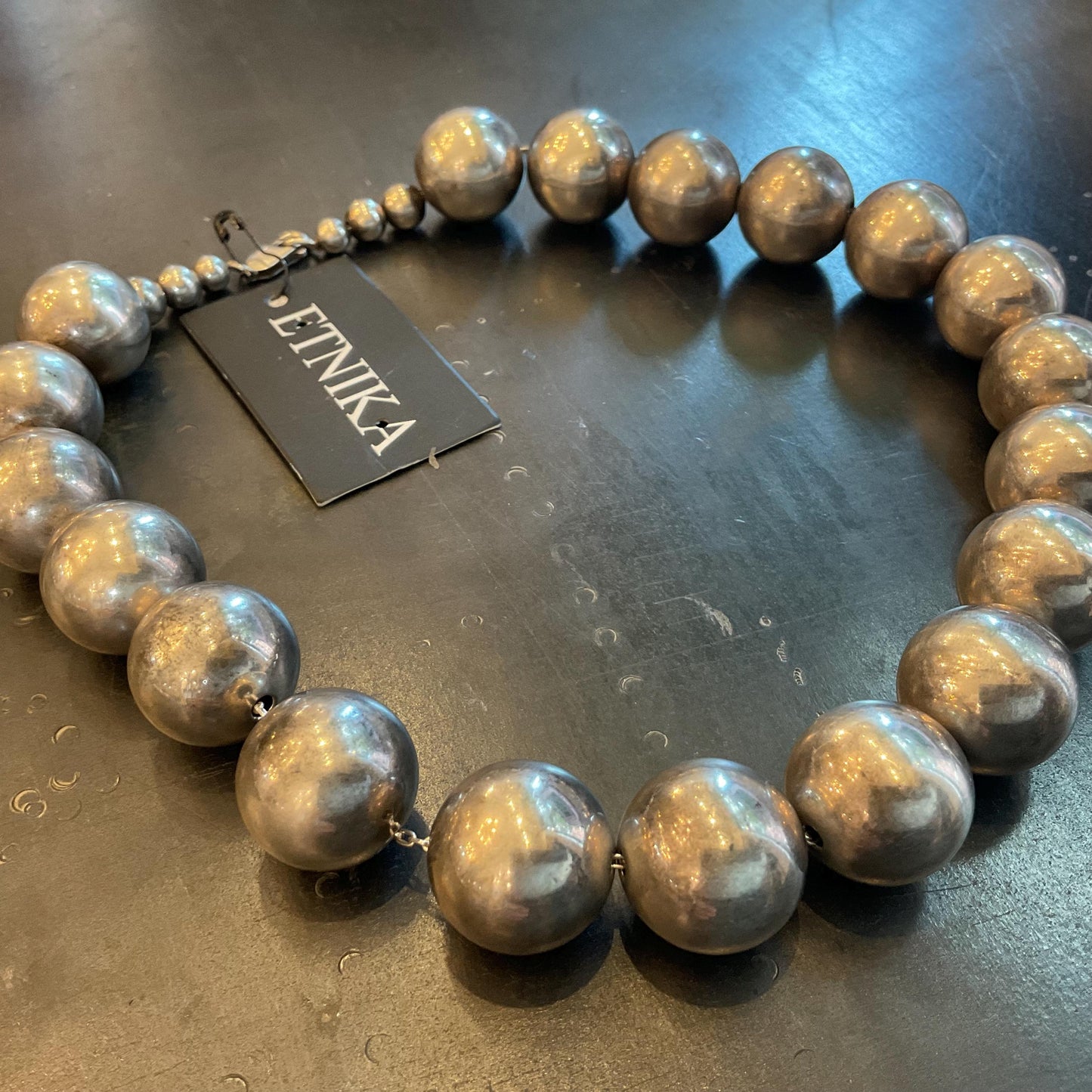 Sterling silver vintage pearl bench bead  necklace 17” long