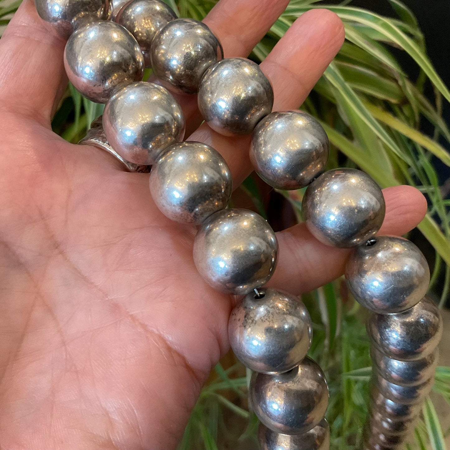 Sterling silver vintage pearl bench bead long necklace 24” long