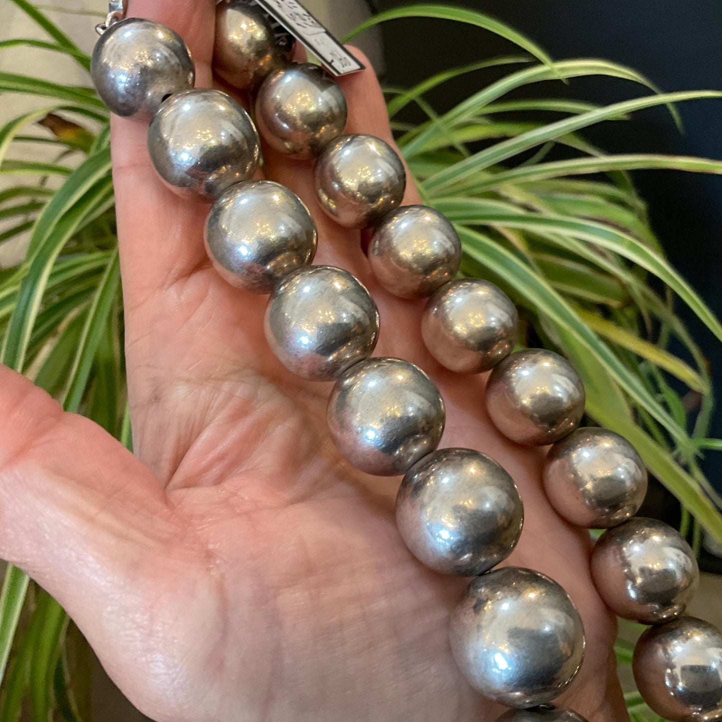 Sterling silver vintage pearl bench bead long necklace 24” long