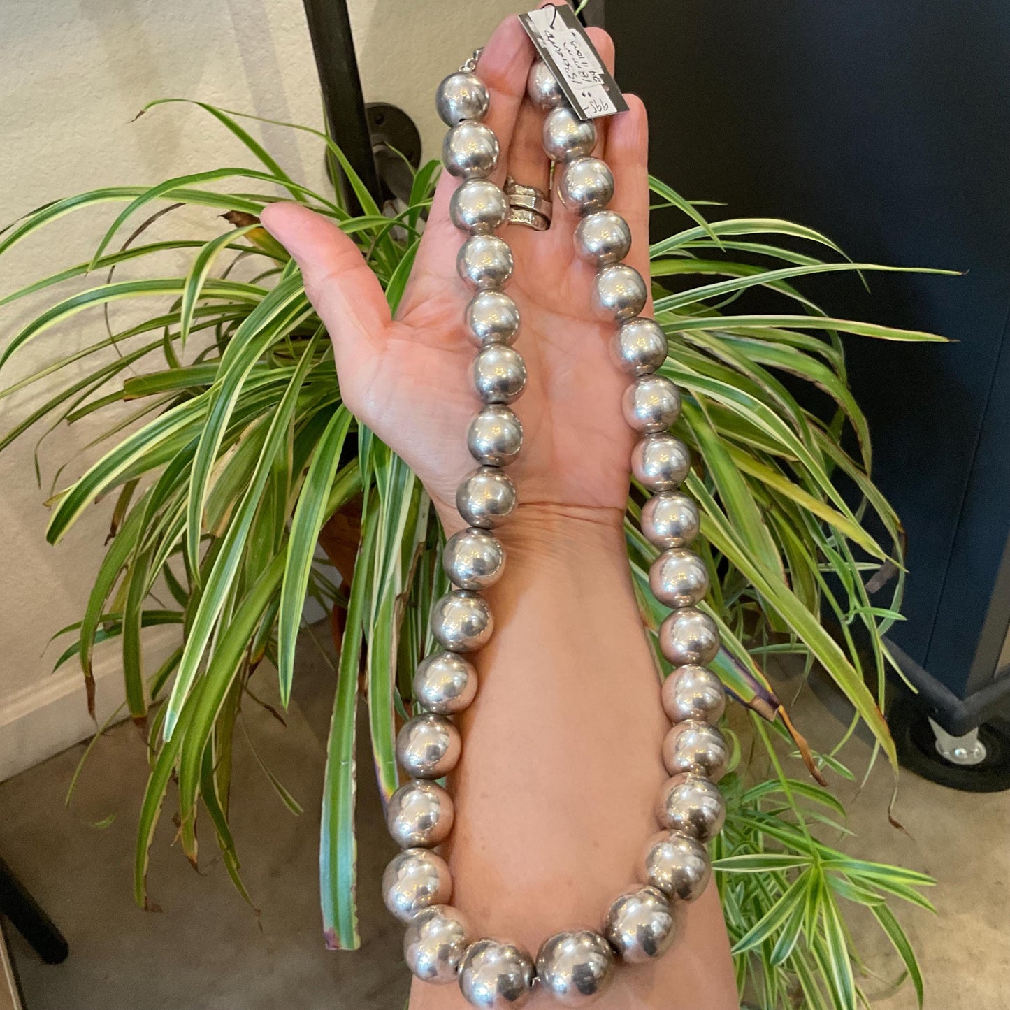 Sterling silver vintage pearl bench bead long necklace 24” long