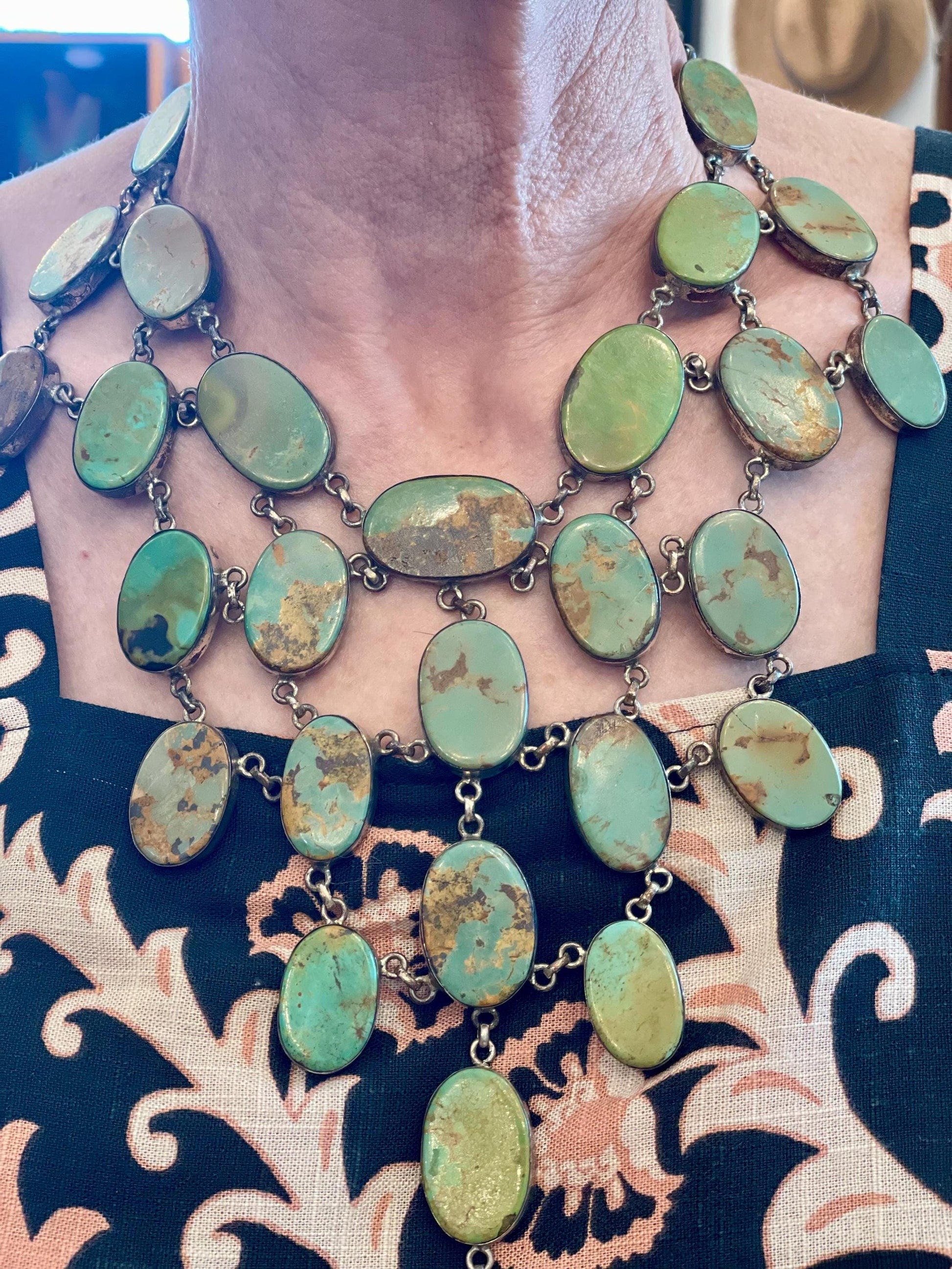 Sterling silver natural turquoise statement collar choker necklace Colors Of Etnika