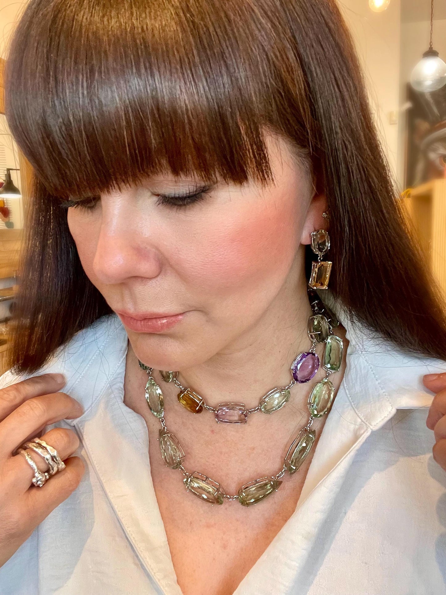 Sterling Silver Amethyst Citrine Choker Necklace: Statement Jewelry