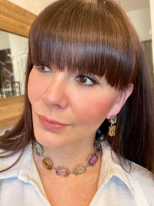 Sterling Silver Amethyst Citrine Choker Necklace: Statement Jewelry