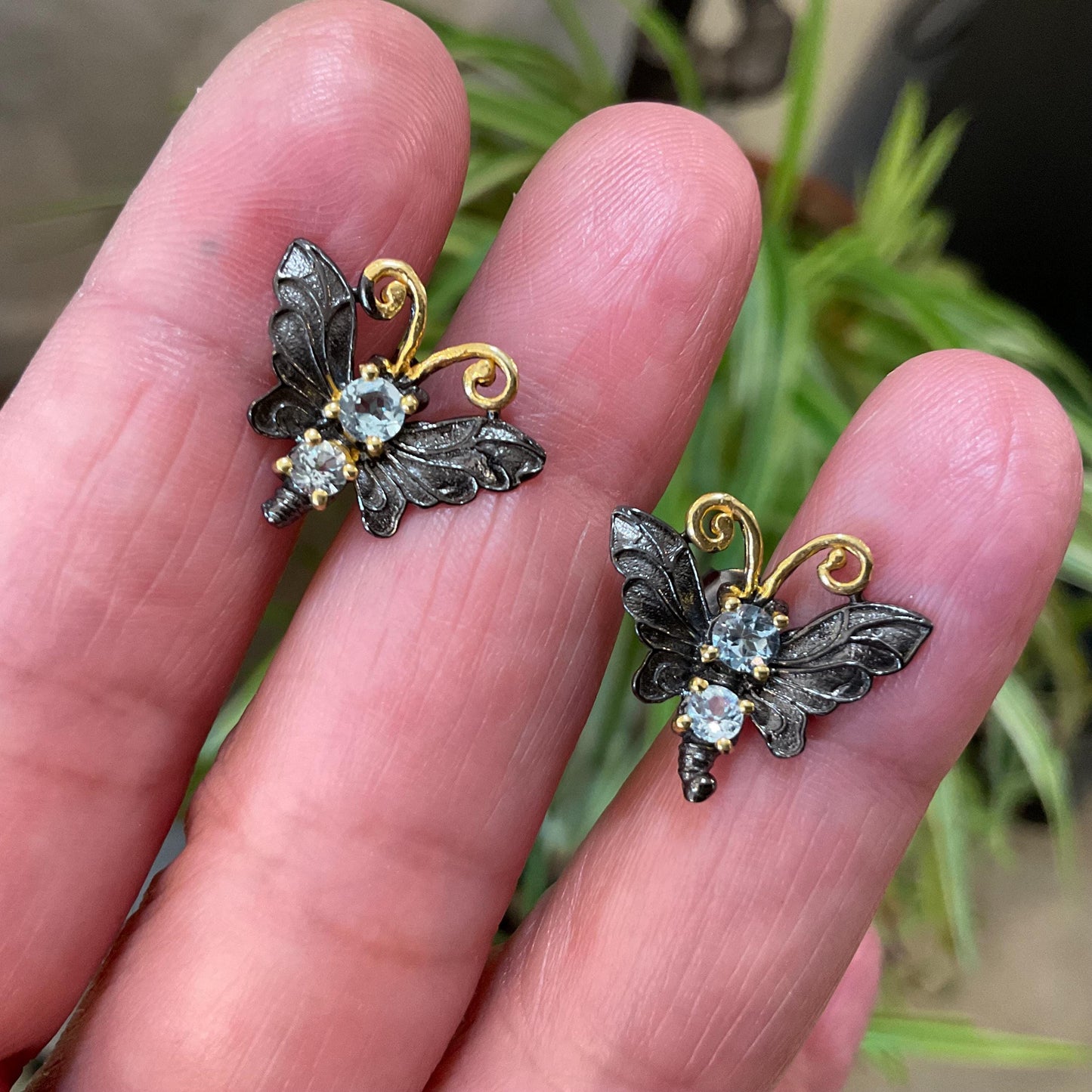 sterling silver blue topaz  butterfly stud  earrings