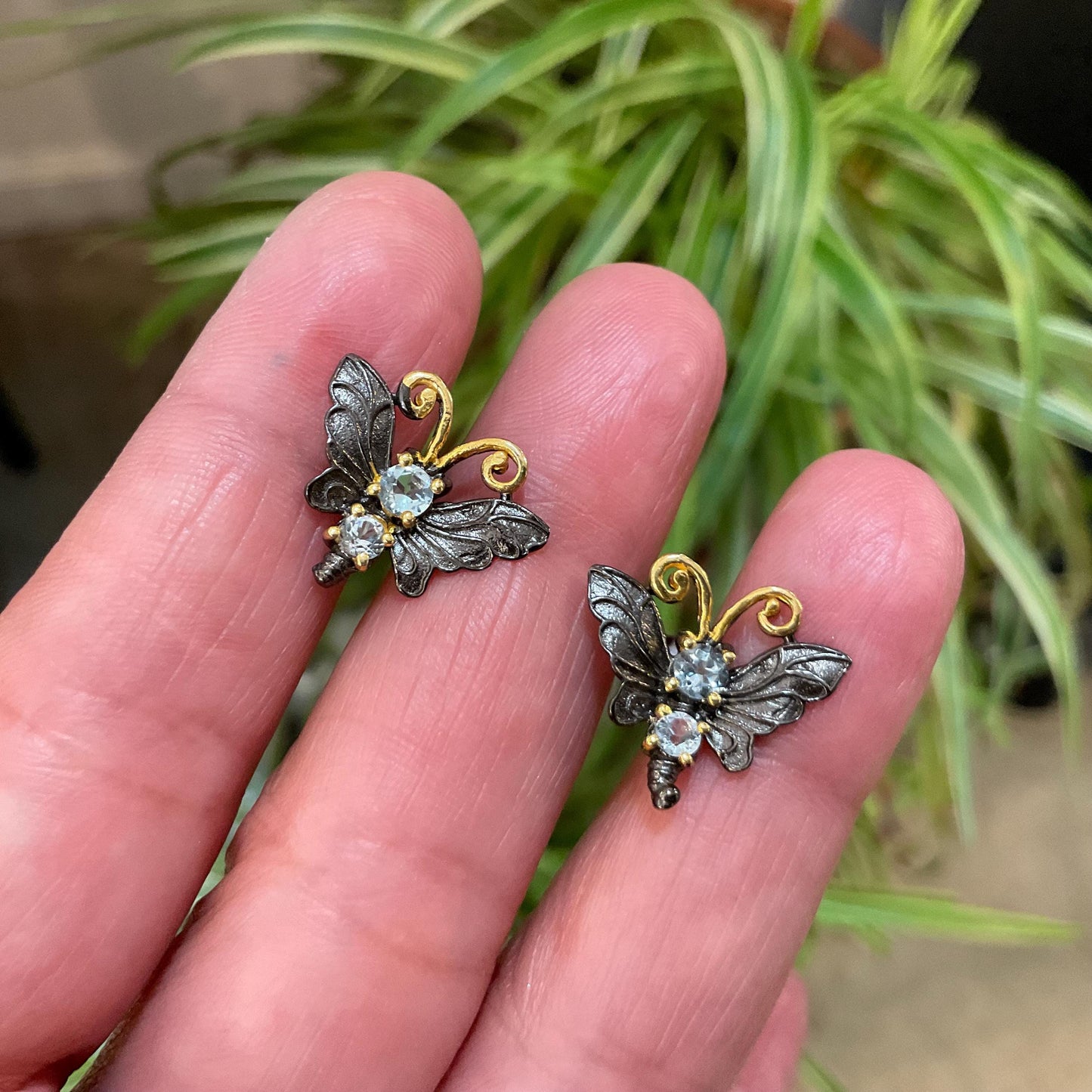 sterling silver blue topaz  butterfly stud  earrings