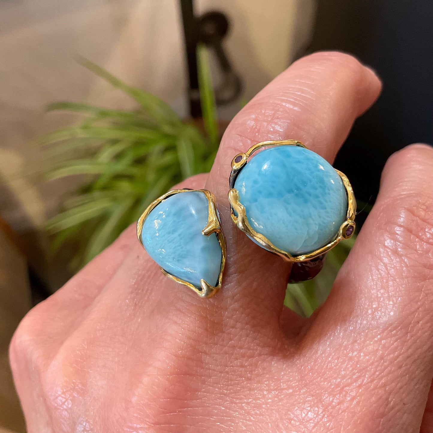 Larimar Sterling Silver Statement Ring - Size 9