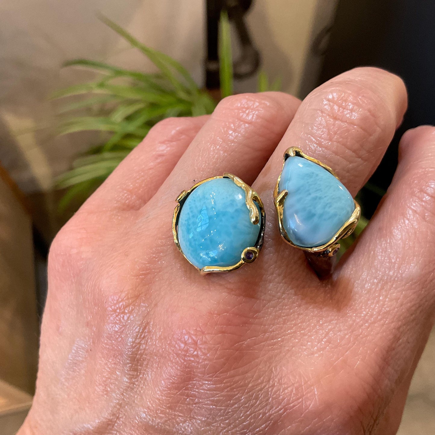 Larimar Sterling Silver Statement Ring - Size 9