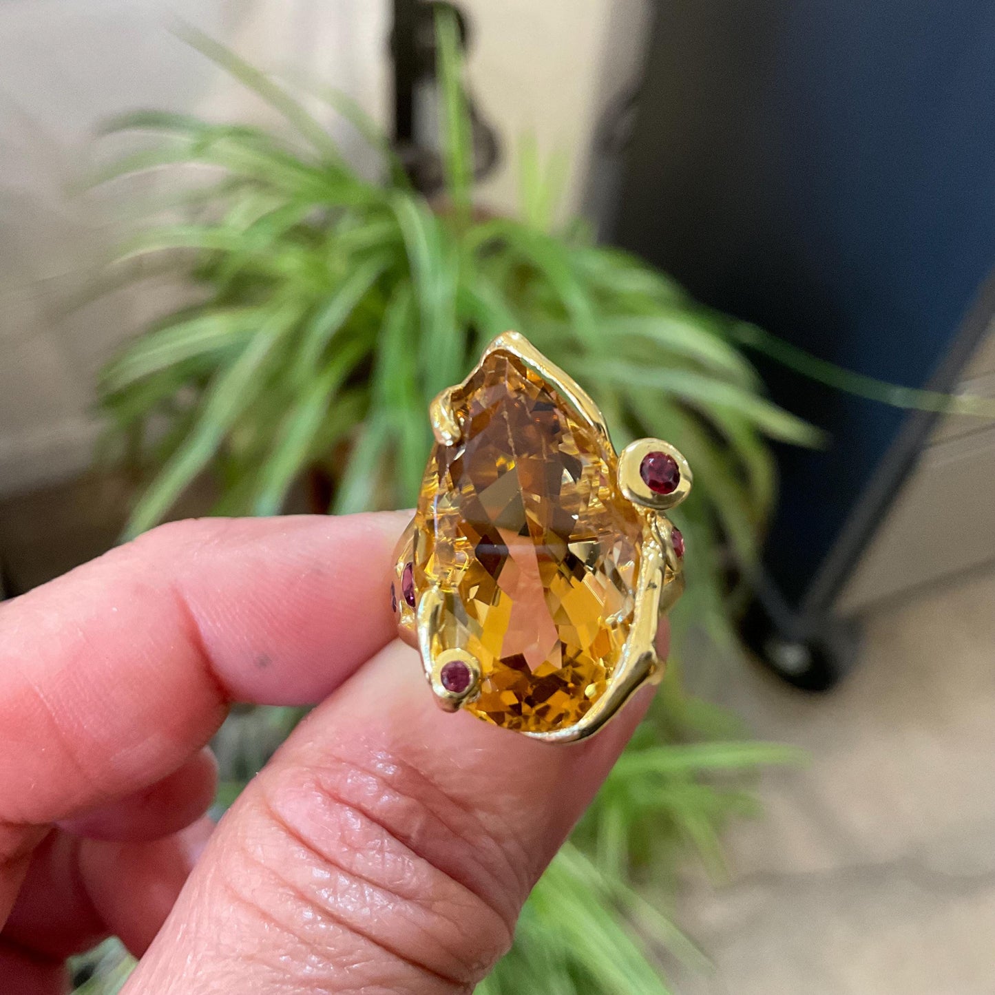 Sterling Silver Natural citrine gold pear shape ring 7.5