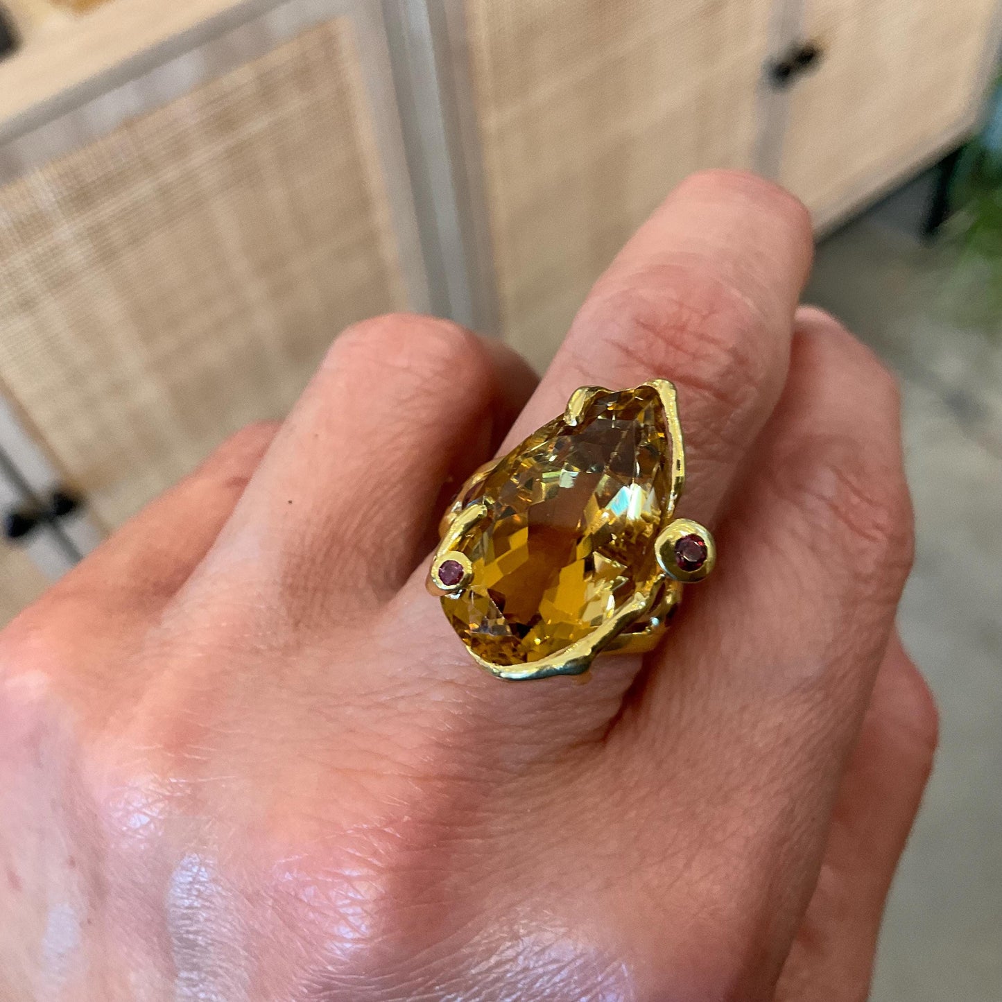 Sterling Silver Natural citrine gold pear shape ring 7.5