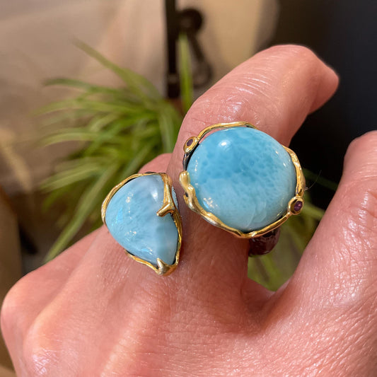 Larimar Sterling Silver Statement Ring - Size 9