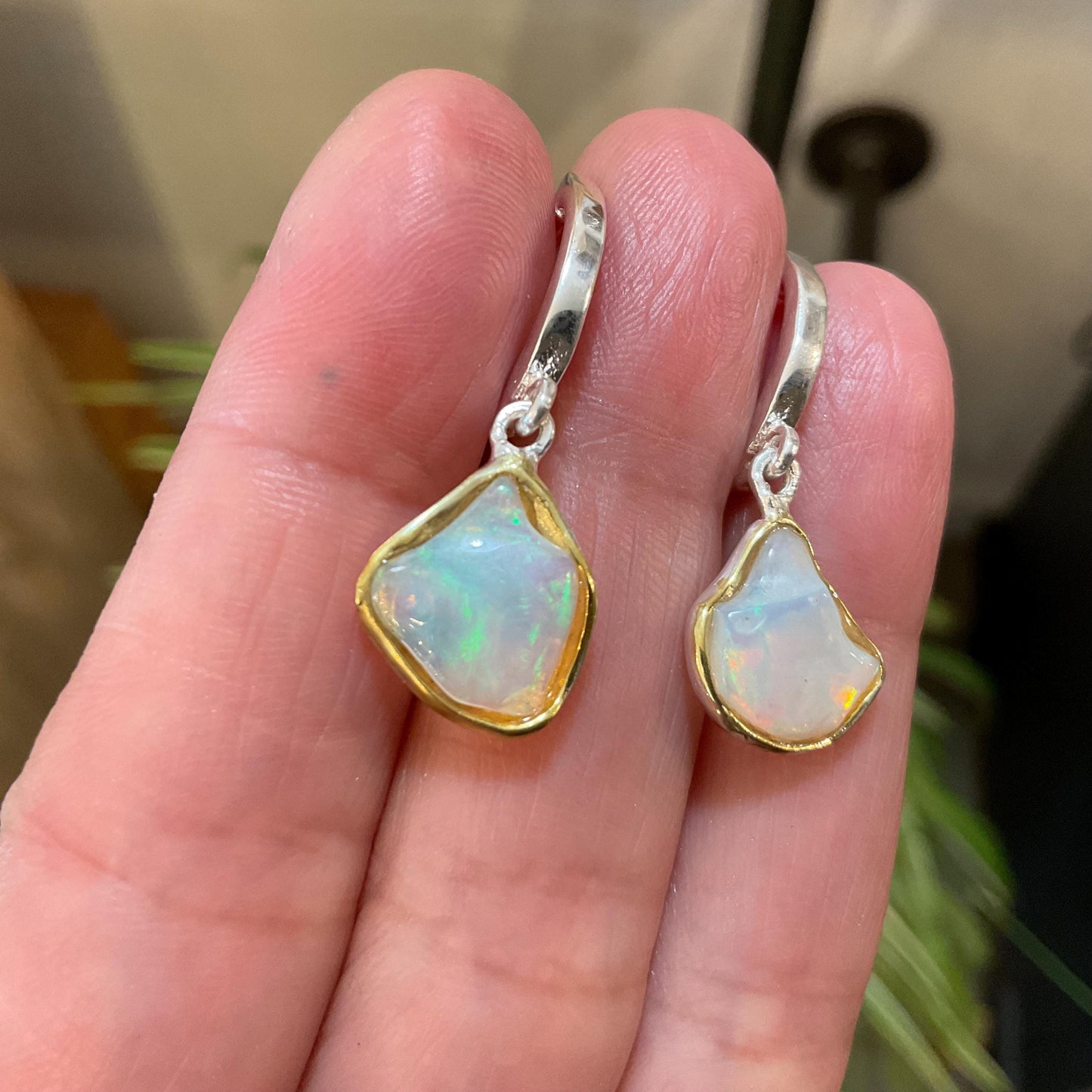 Sterling Silver Natural rough rainbow dangle  Earrings