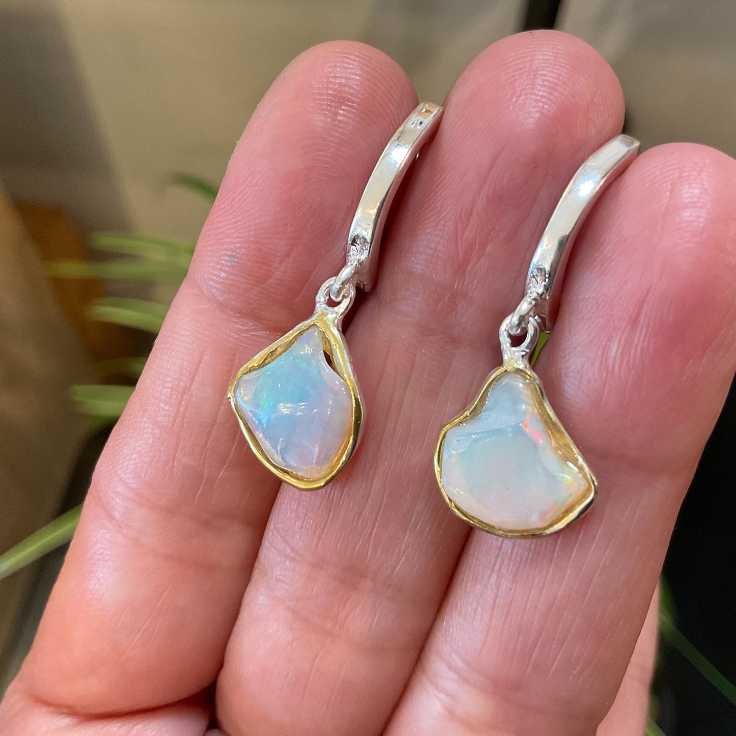 Sterling Silver Natural rough rainbow dangle  Earrings