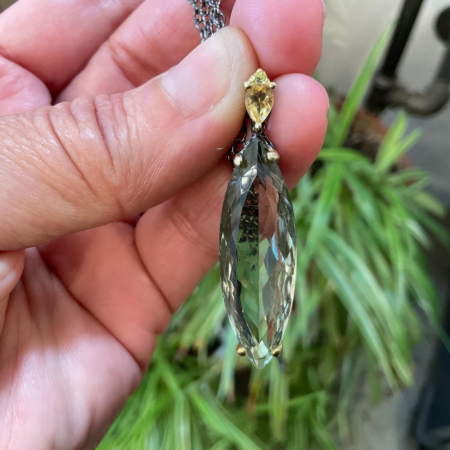 sterling silver green amethyst Marquis shape citrine pendant with necklace