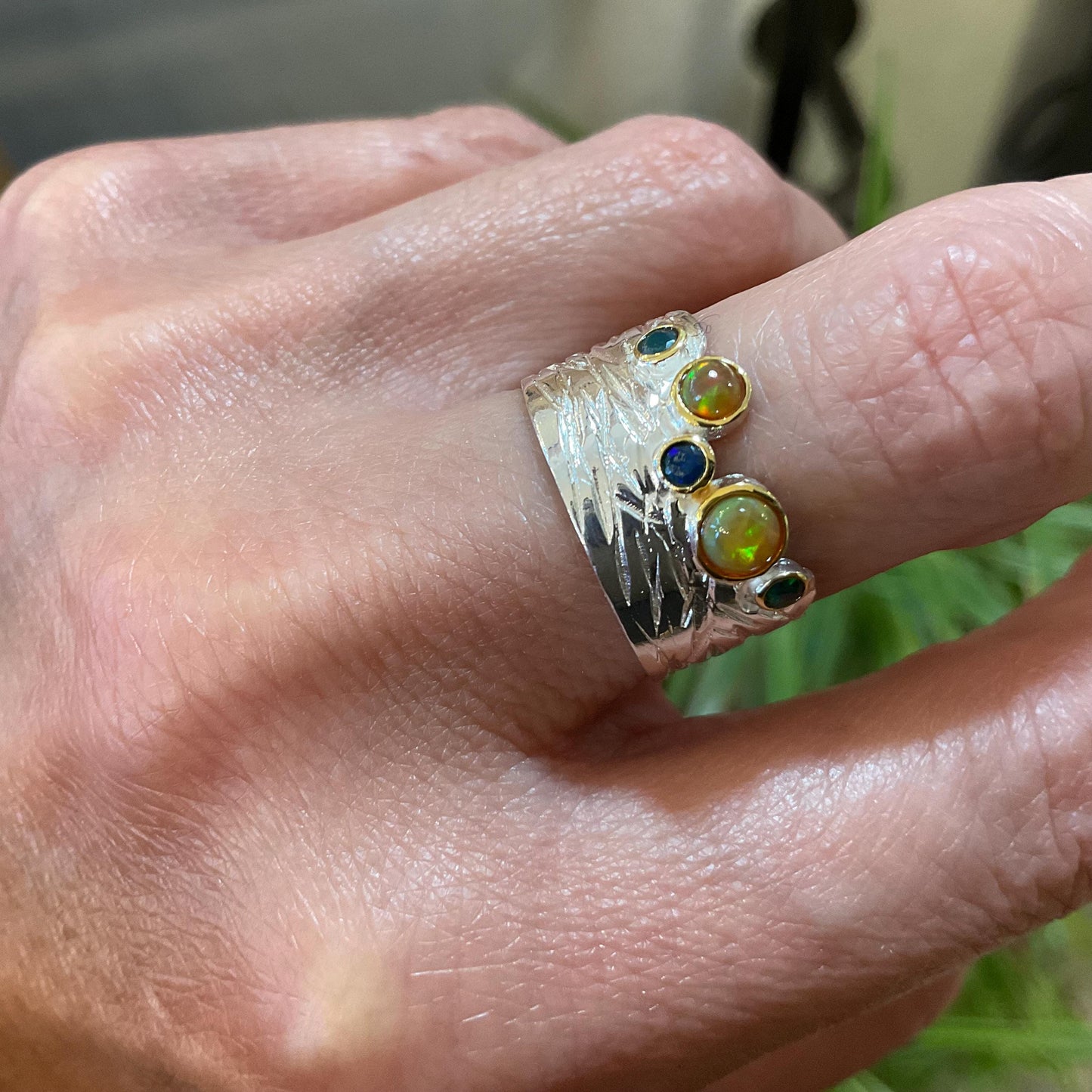 sterling silver Natural opal  band ring 7.5