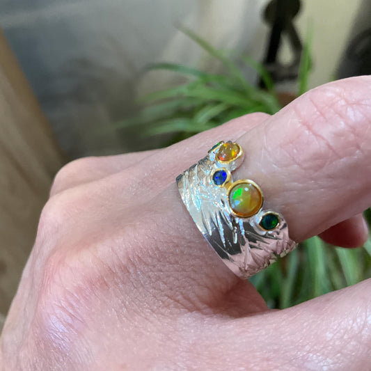 sterling silver Natural opal  band ring 7.5
