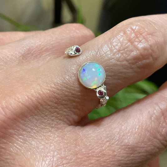 Sterling Silver Handmade rainbow  Opal amethyst dainty twig ring 5 6 7