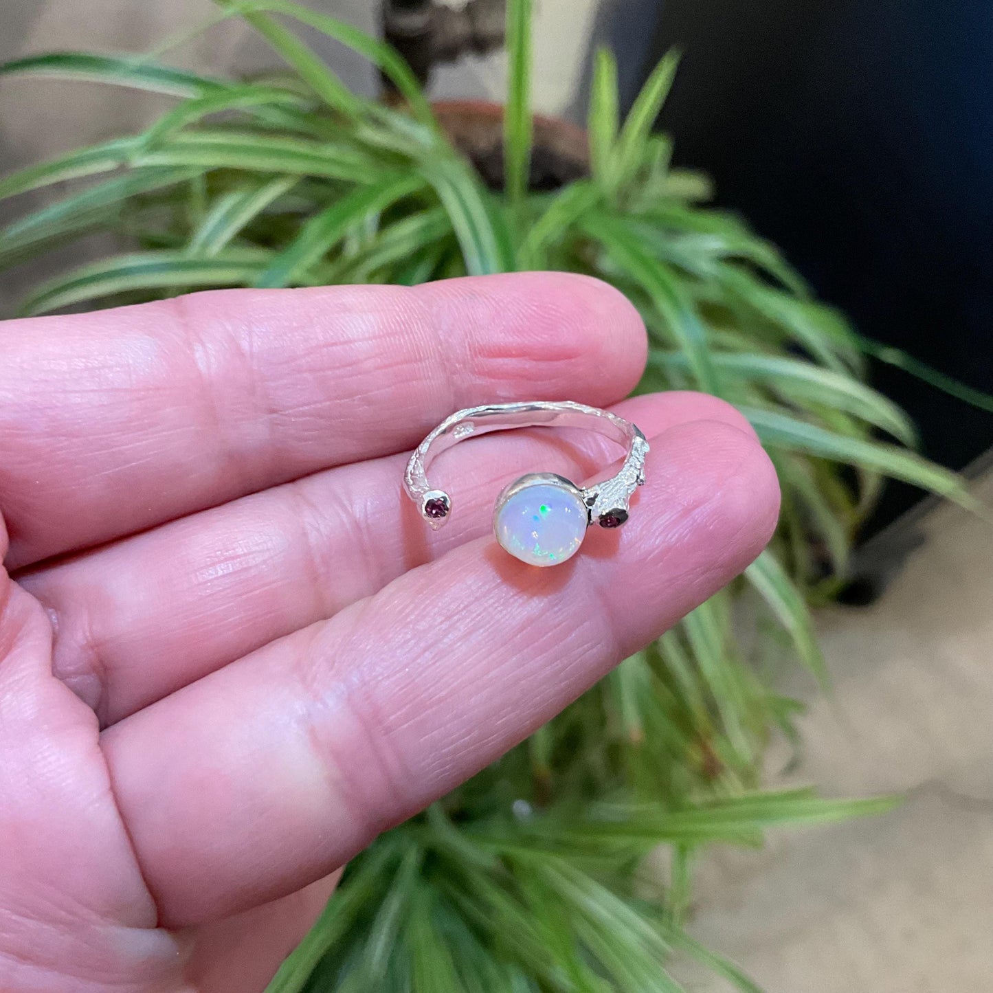 Sterling Silver Handmade rainbow  Opal amethyst dainty twig ring 5 6 7