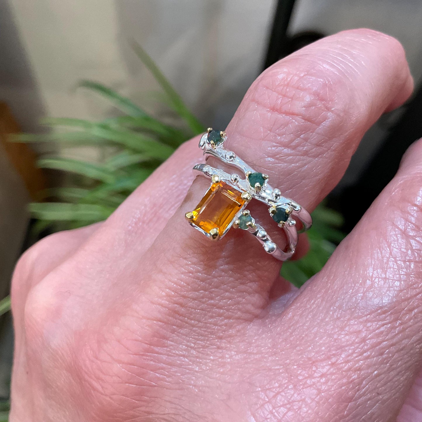 sterling silver natural citrine baguette cut band abstract ring 7