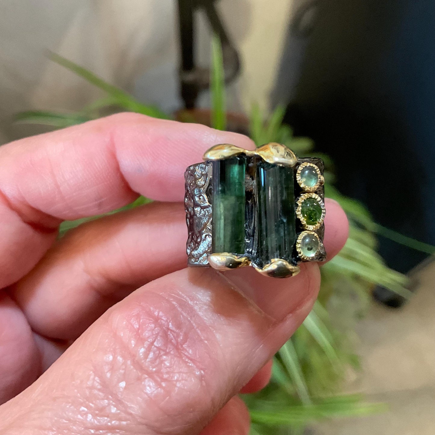 Sterling Silver Natural Green tourmaline peridot  band Ring 8