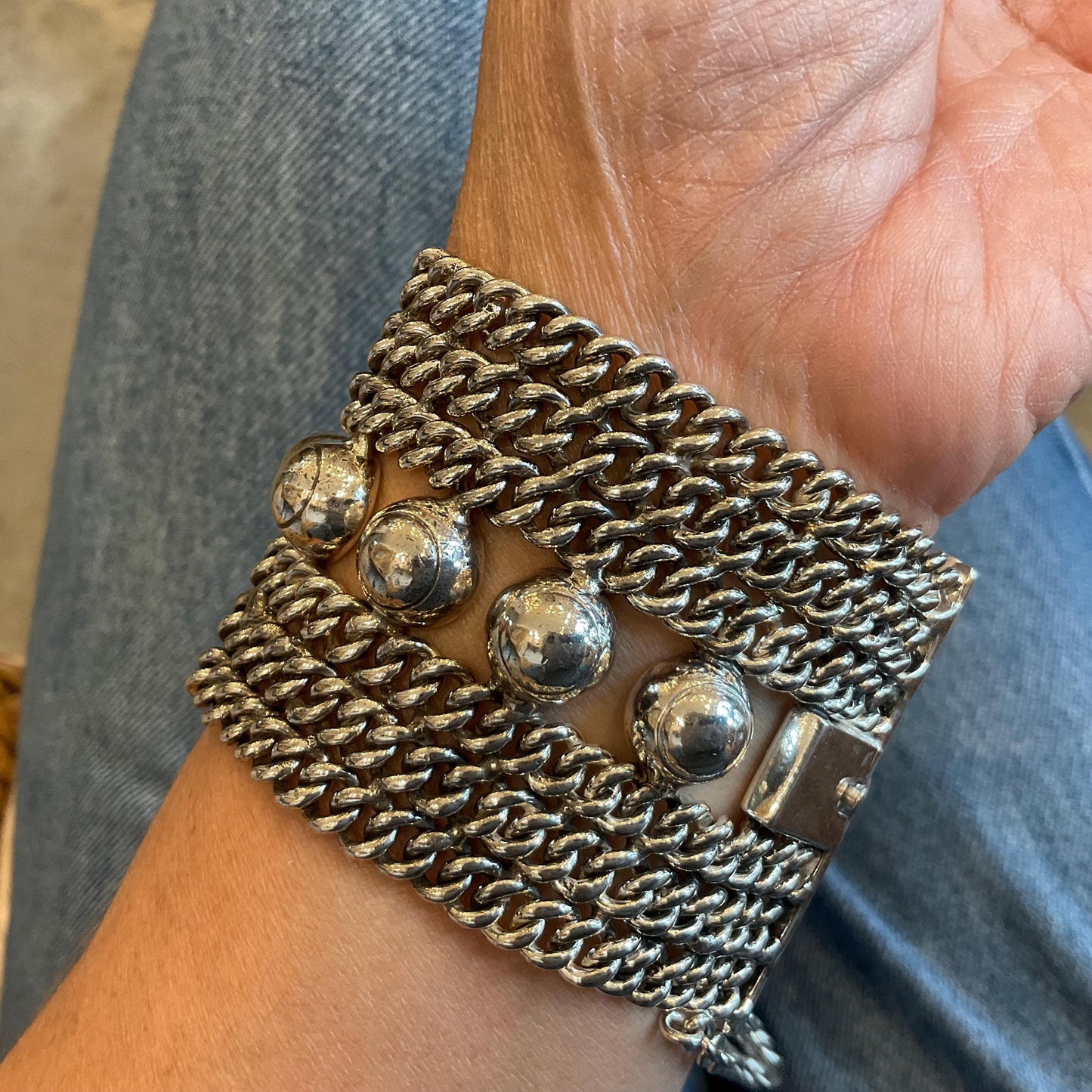 sterling silver modernist vintage dome heavy chain link wide Bracelet