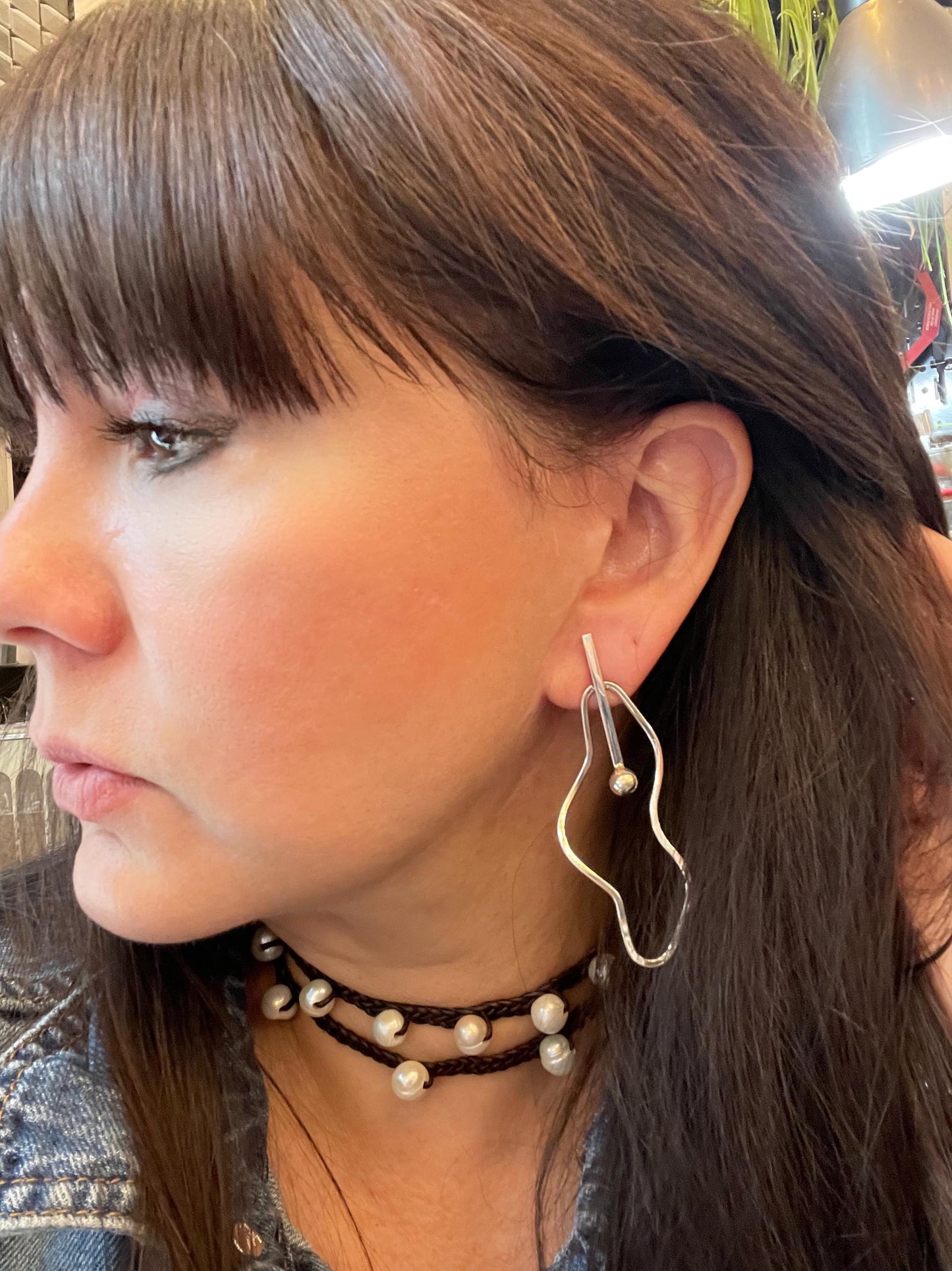 sterling silver Modernist polished clouds post Large Earrings