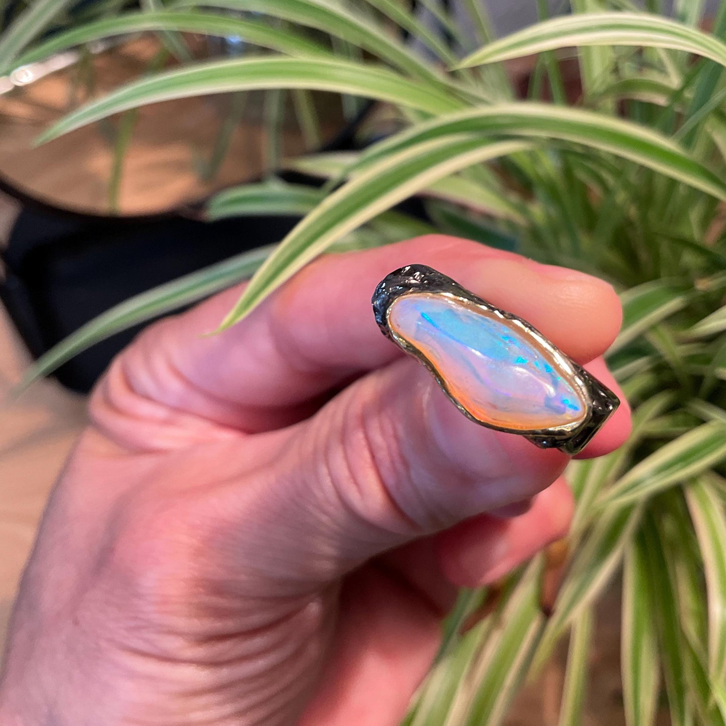 sterling silver natural rough fire opal square band ring 6.5