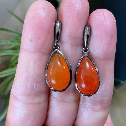Artisan Sterling Silver carnelian stud dangle earrings