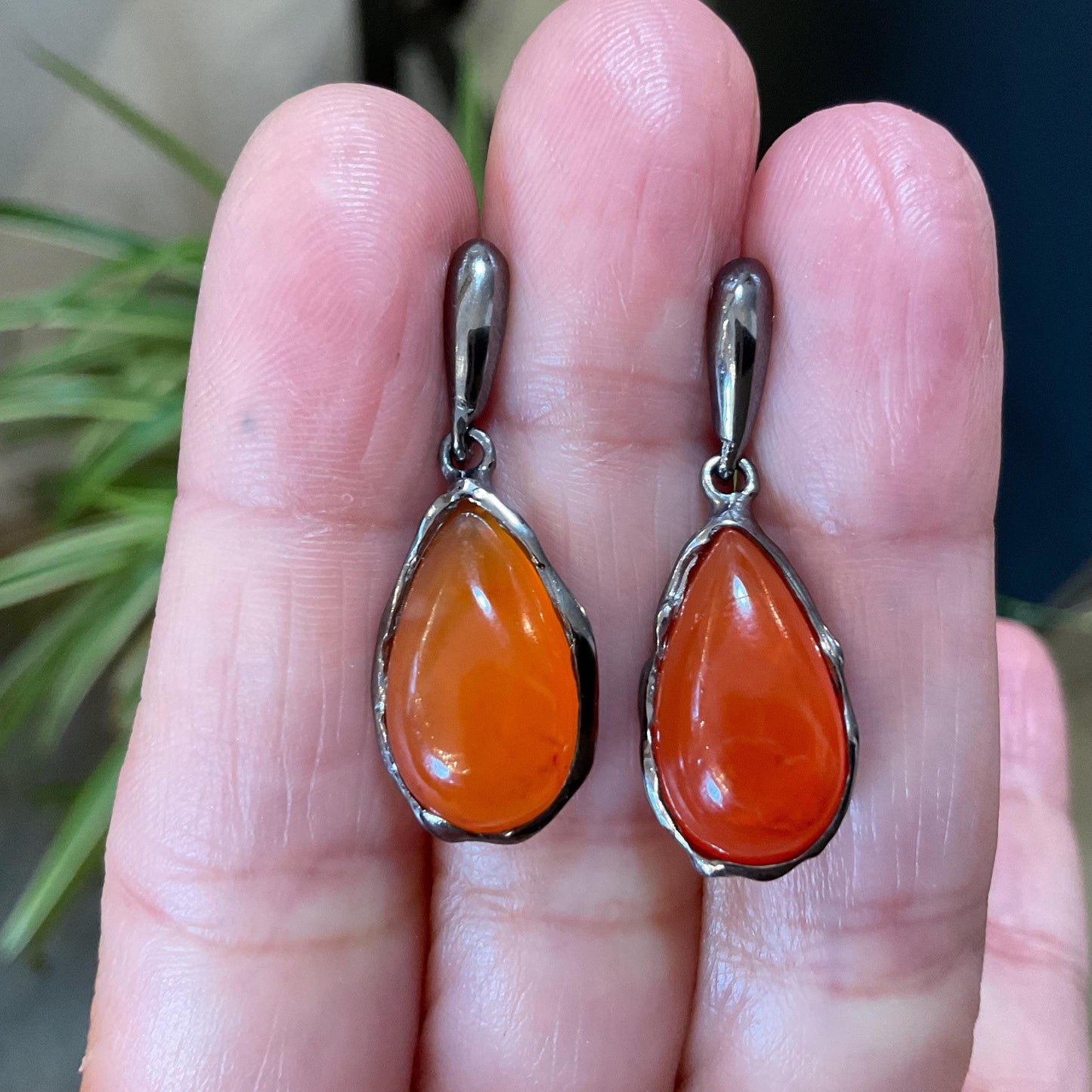Artisan Sterling Silver carnelian stud dangle earrings