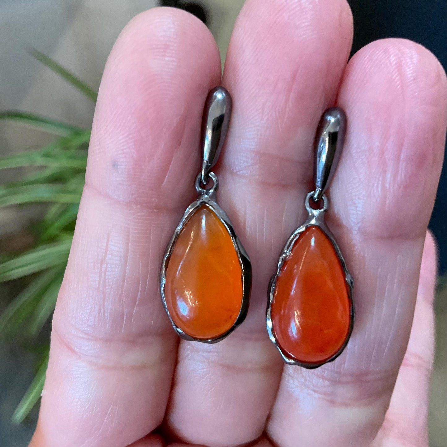 Artisan Sterling Silver carnelian stud dangle earrings